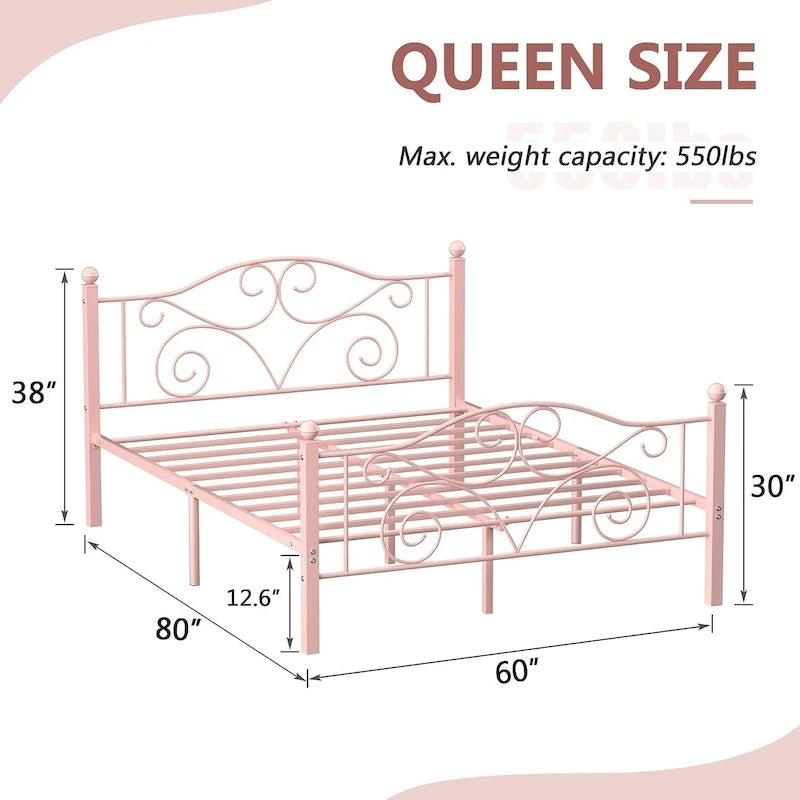 Javlergo Metal Bed Frame with Arched Headboard and Footboard, Heavy Duty Steel Slat Support, No Box Spring Needed