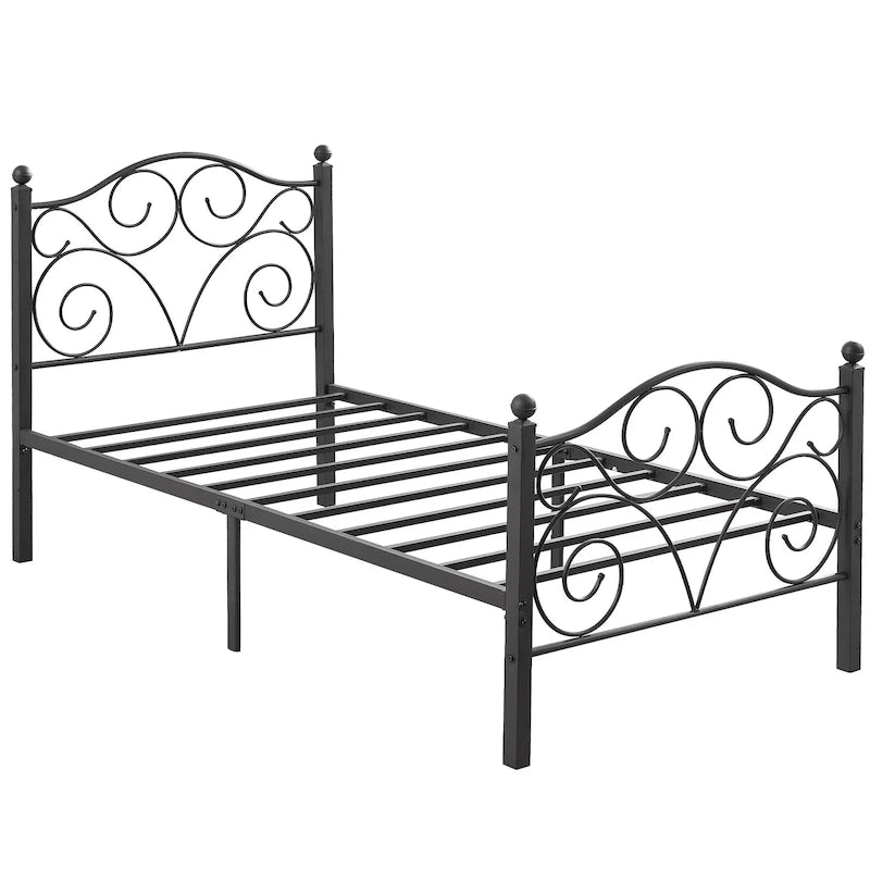 Javlergo Metal Bed Frame with Arched Headboard and Footboard, Heavy Duty Steel Slat Support, No Box Spring Needed