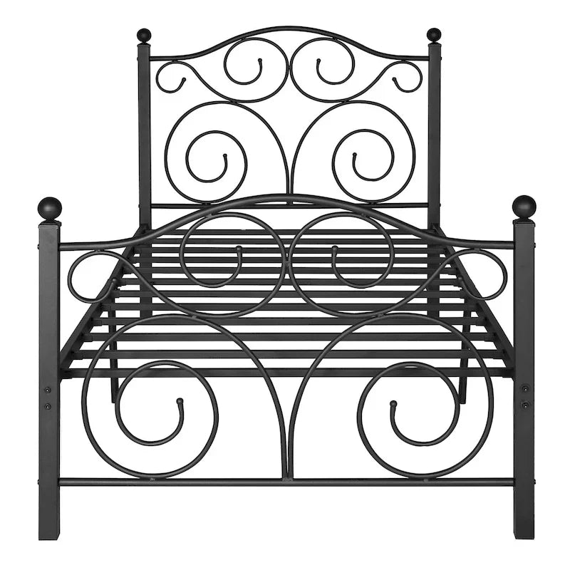 Javlergo Metal Bed Frame with Arched Headboard and Footboard, Heavy Duty Steel Slat Support, No Box Spring Needed