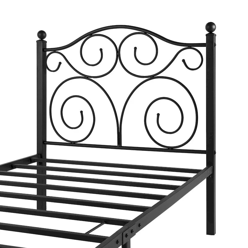 Javlergo Metal Bed Frame with Arched Headboard and Footboard, Heavy Duty Steel Slat Support, No Box Spring Needed