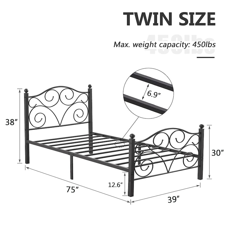 Javlergo Metal Bed Frame with Arched Headboard and Footboard, Heavy Duty Steel Slat Support, No Box Spring Needed