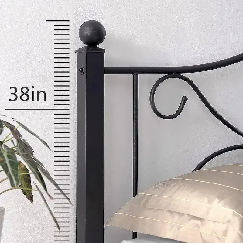 Javlergo Metal Bed Frame with Arched Headboard and Footboard, Heavy Duty Steel Slat Support, No Box Spring Needed