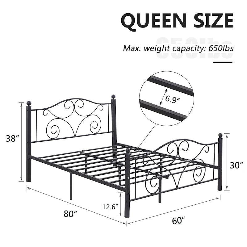 Javlergo Metal Bed Frame with Arched Headboard and Footboard, Heavy Duty Steel Slat Support, No Box Spring Needed