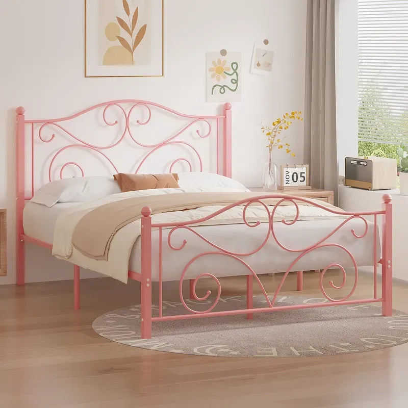 Javlergo Metal Bed Frame with Arched Headboard and Footboard, Heavy Duty Steel Slat Support, No Box Spring Needed