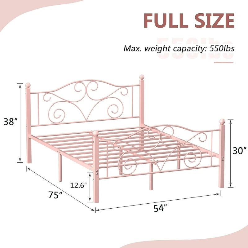 Javlergo Metal Bed Frame with Arched Headboard and Footboard, Heavy Duty Steel Slat Support, No Box Spring Needed