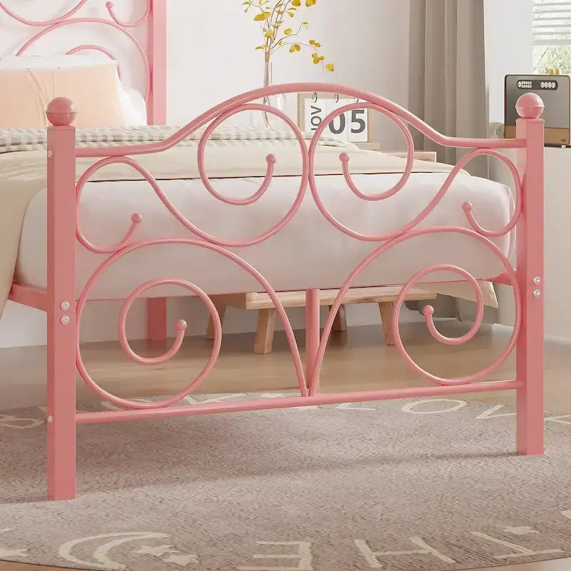 Javlergo Metal Bed Frame with Arched Headboard and Footboard, Heavy Duty Steel Slat Support, No Box Spring Needed
