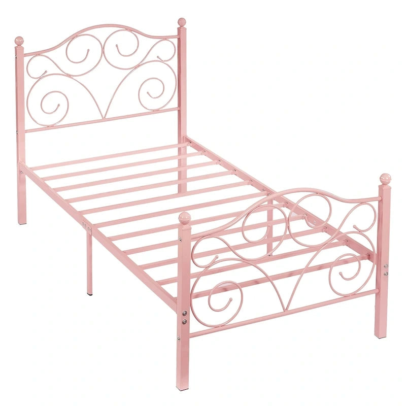 Javlergo Metal Bed Frame with Arched Headboard and Footboard, Heavy Duty Steel Slat Support, No Box Spring Needed
