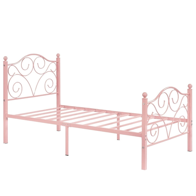 Javlergo Metal Bed Frame with Arched Headboard and Footboard, Heavy Duty Steel Slat Support, No Box Spring Needed