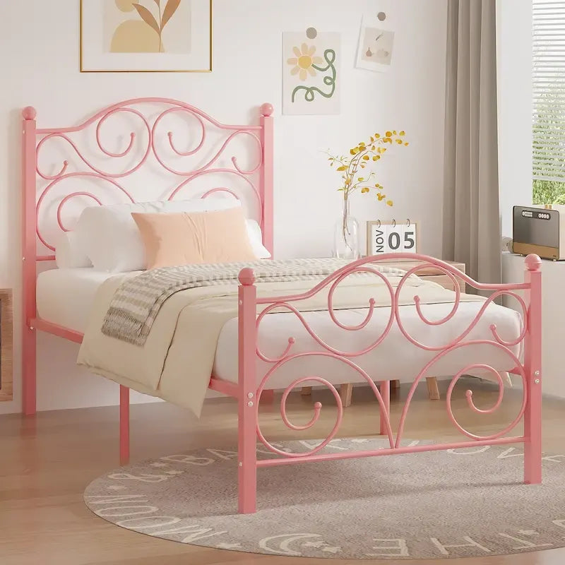 Javlergo Metal Bed Frame with Arched Headboard and Footboard, Heavy Duty Steel Slat Support, No Box Spring Needed