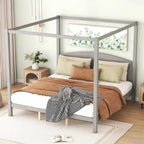King Size Canopy Platform Bed with Headboard and Support Legs
