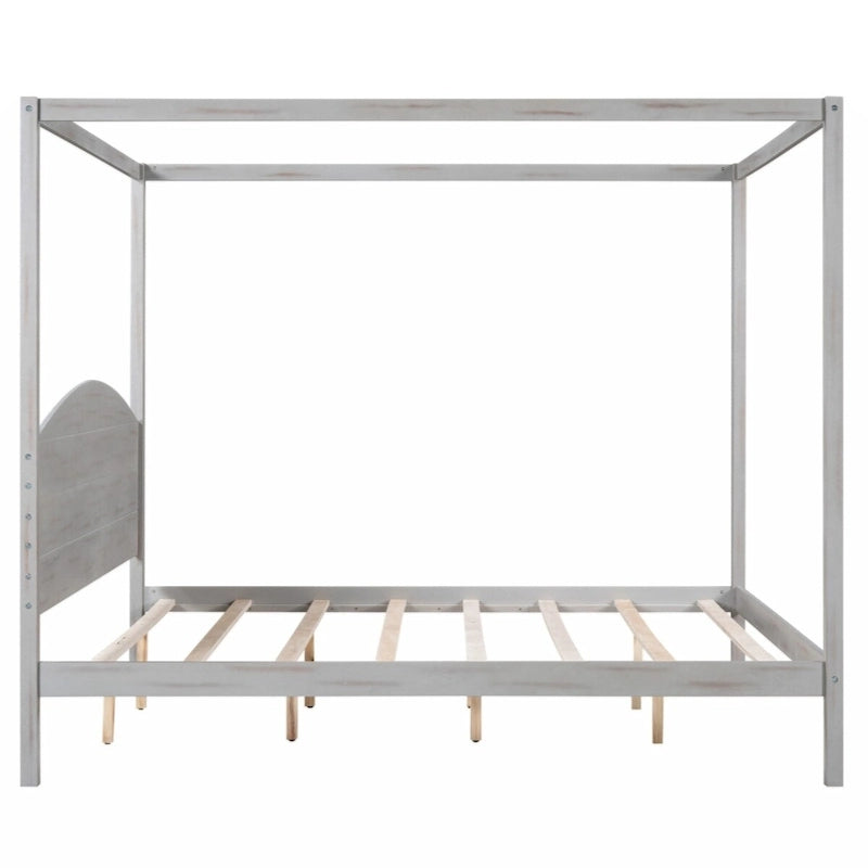 King Size Canopy Platform Bed with Headboard and Support Legs