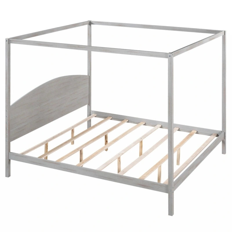 King Size Canopy Platform Bed with Headboard and Support Legs