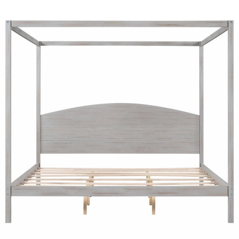 King Size Canopy Platform Bed with Headboard and Support Legs