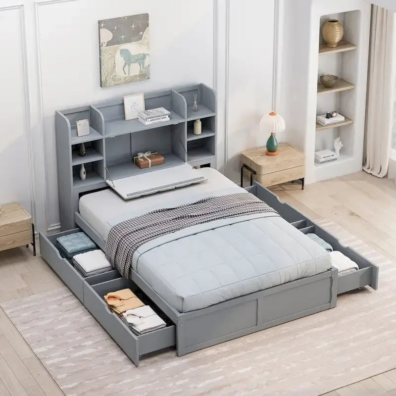 Bed Frame with 4 Under-bed Portable Storage Drawers
