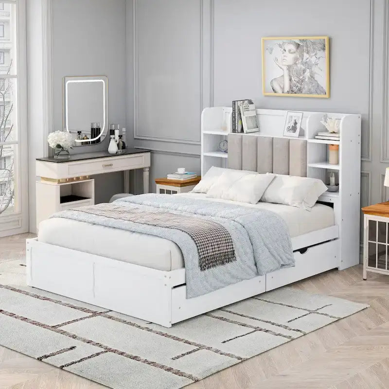Bed Frame with 4 Under-bed Portable Storage Drawers