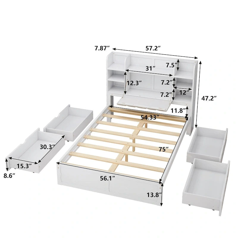 Bed Frame with 4 Under-bed Portable Storage Drawers