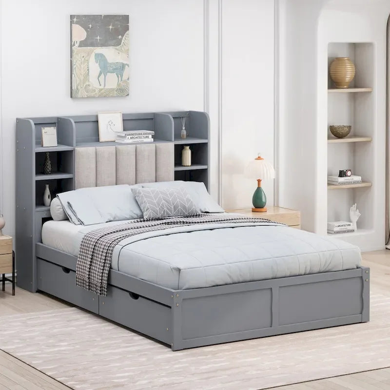 Bed Frame with 4 Under-bed Portable Storage Drawers