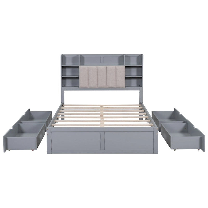 Bed Frame with 4 Under-bed Portable Storage Drawers