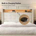 Celia Modern 61.5 Geometric Pattern Bed with Storage Headboard and Warm Night Light by HULALA HOME