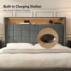 Celia Modern 61.5 Geometric Pattern Bed with Storage Headboard and Warm Night Light by HULALA HOME