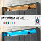 Celia Modern 61.5 Geometric Pattern Bed with Storage Headboard and Warm Night Light by HULALA HOME