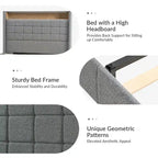 Celia Modern 61.5 Geometric Pattern Bed with Storage Headboard and Warm Night Light by HULALA HOME