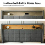 Celia Modern 61.5 Geometric Pattern Bed with Storage Headboard and Warm Night Light by HULALA HOME