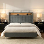 Celia Modern 61.5 Geometric Pattern Bed with Storage Headboard and Warm Night Light by HULALA HOME