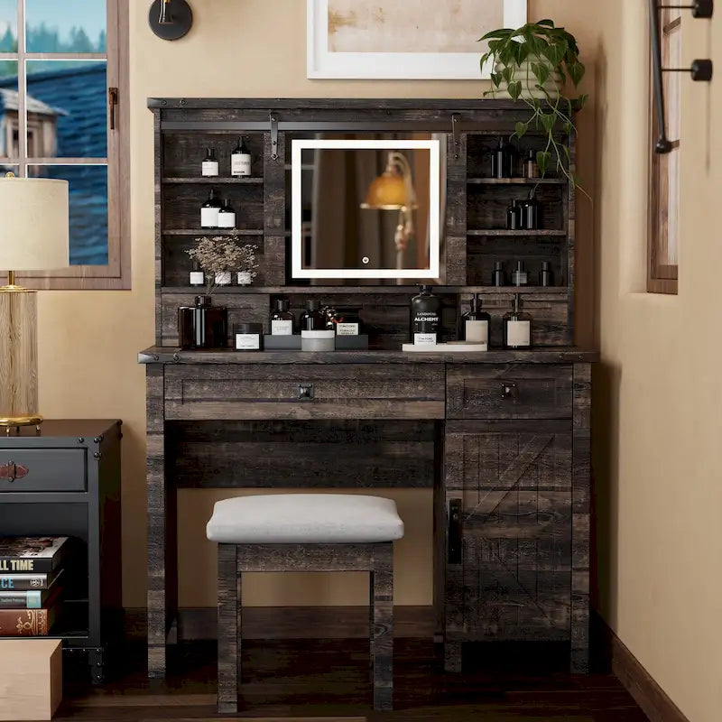 Farmhouse Makeup Vanity Desk, Vanity Table, Vanity Set, Stool Included