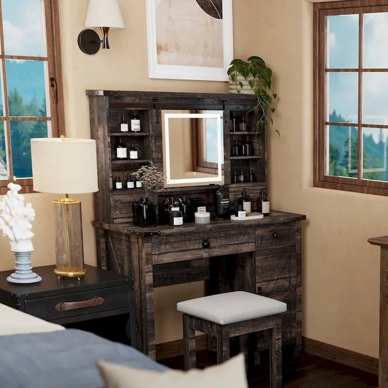 Farmhouse Makeup Vanity Desk, Vanity Table, Vanity Set, Stool Included
