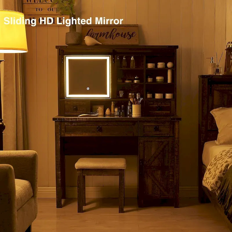 Farmhouse Makeup Vanity Desk, Vanity Table, Vanity Set, Stool Included