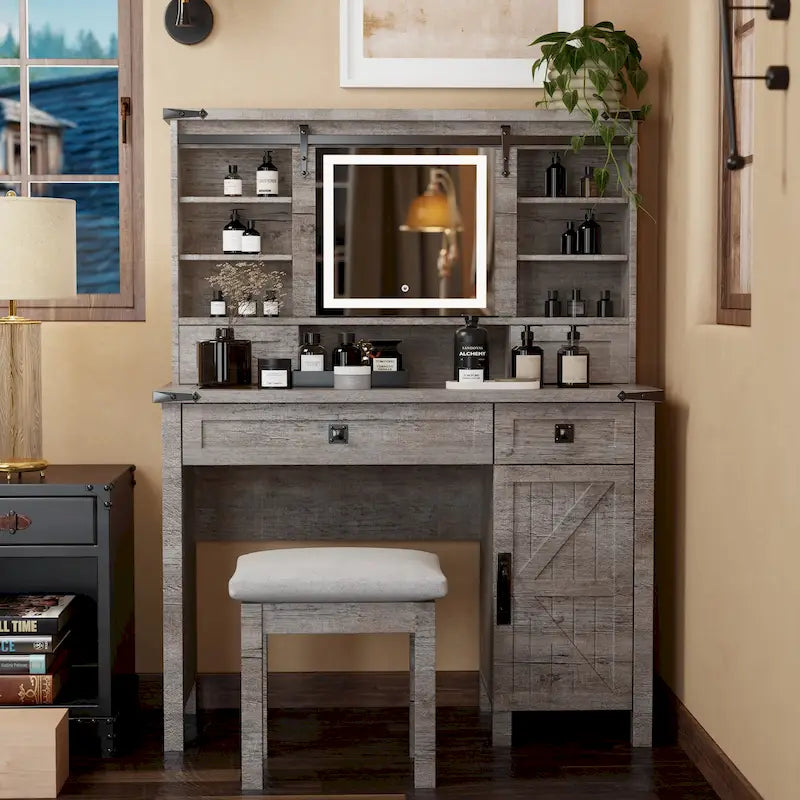 Farmhouse Makeup Vanity Desk, Vanity Table, Vanity Set, Stool Included