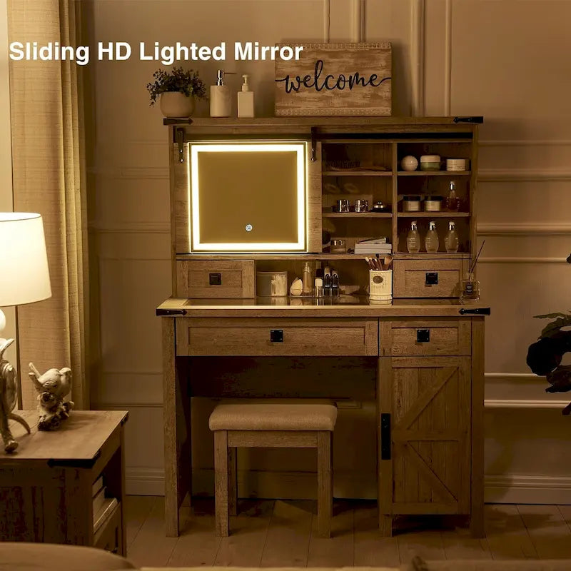 Farmhouse Makeup Vanity Desk, Vanity Table, Vanity Set, Stool Included