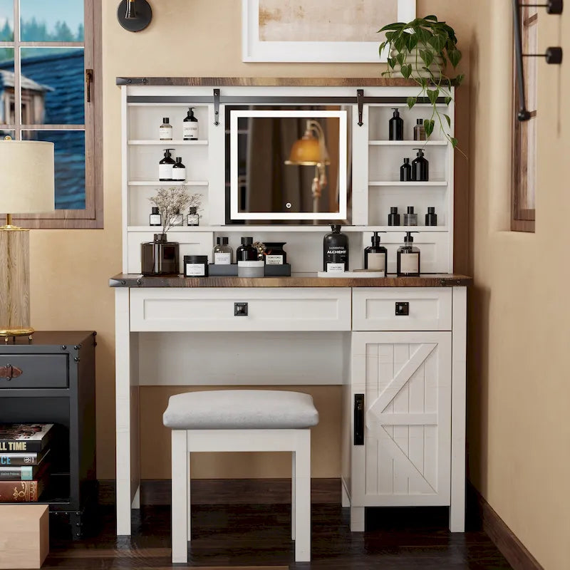 Farmhouse Makeup Vanity Desk, Vanity Table, Vanity Set, Stool Included
