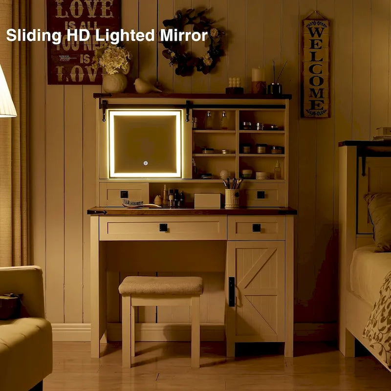 Farmhouse Makeup Vanity Desk, Vanity Table, Vanity Set, Stool Included