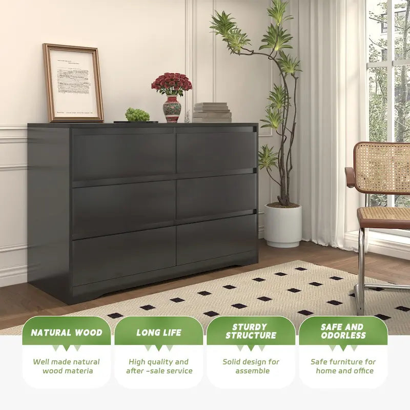 47.2 W 6-Drawer Wooden Bedroom Double Dresser Chest of Drawers