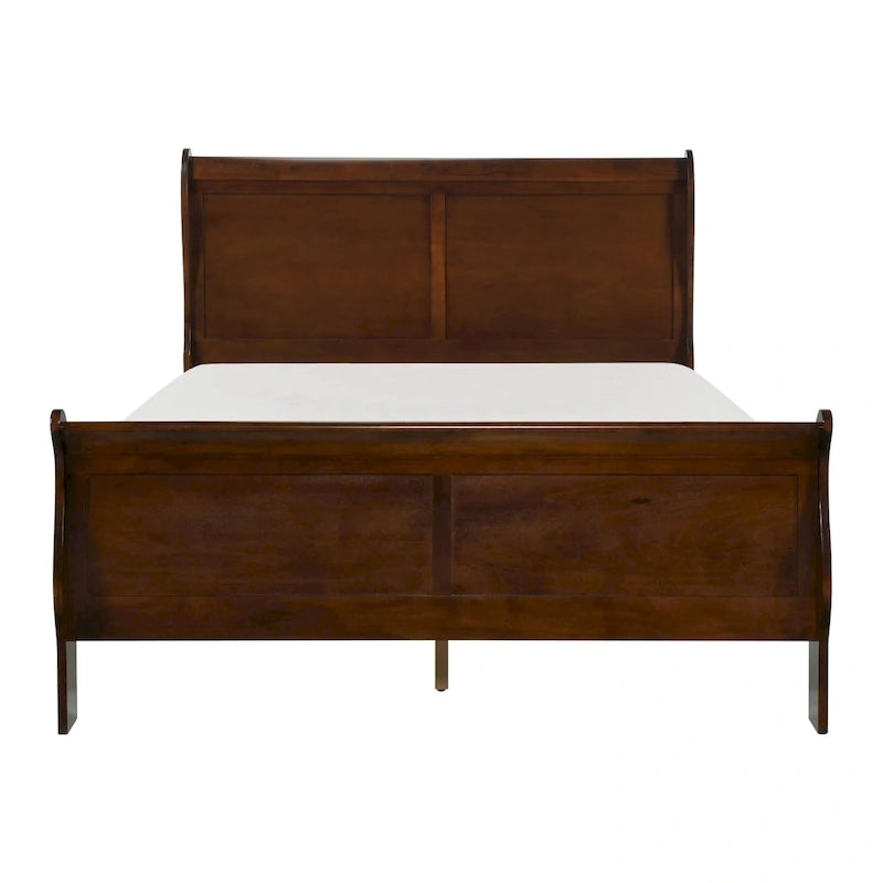 Gage Traditional Queen Sleigh Bed, Wood Frame, Rich Brown Cherry Finish