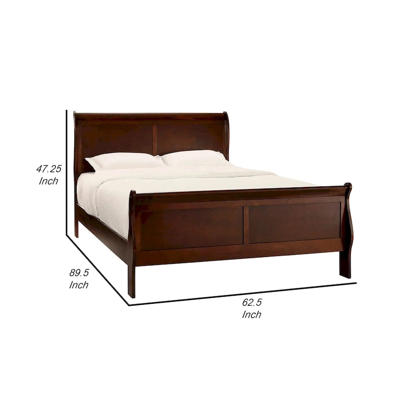 Gage Traditional Queen Sleigh Bed, Wood Frame, Rich Brown Cherry Finish