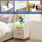 Moasis Modern LED Nightstand Set of 2 with Drawer and Storage Shelf, Bedside Table with Charging Station