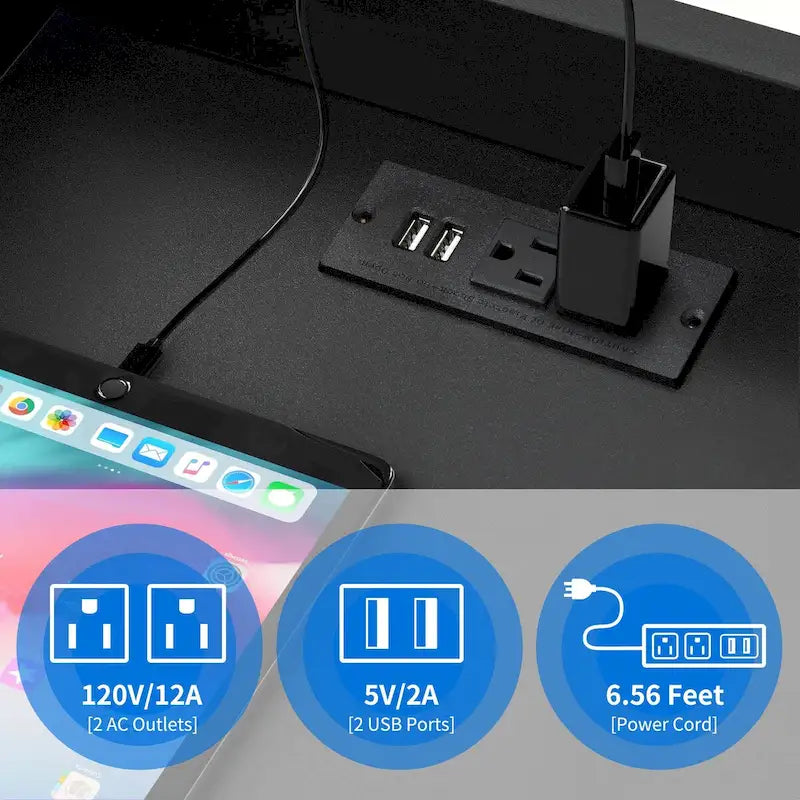 Moasis Modern LED Nightstand Set of 2 with Drawer and Storage Shelf, Bedside Table with Charging Station