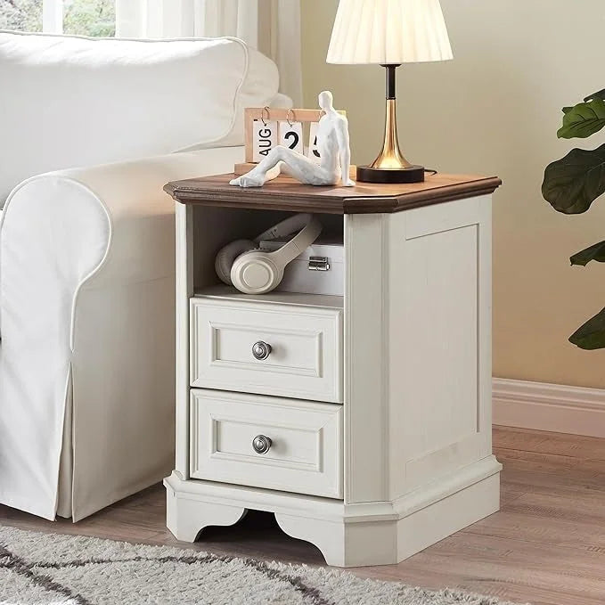 18 Farmhouse Nightstand with Charging Station, End Table,Side Table