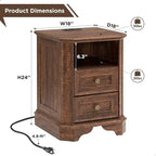 18 Farmhouse Nightstand with Charging Station, End Table,Side Table