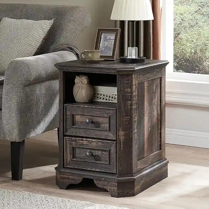 18 Farmhouse Nightstand with Charging Station, End Table,Side Table
