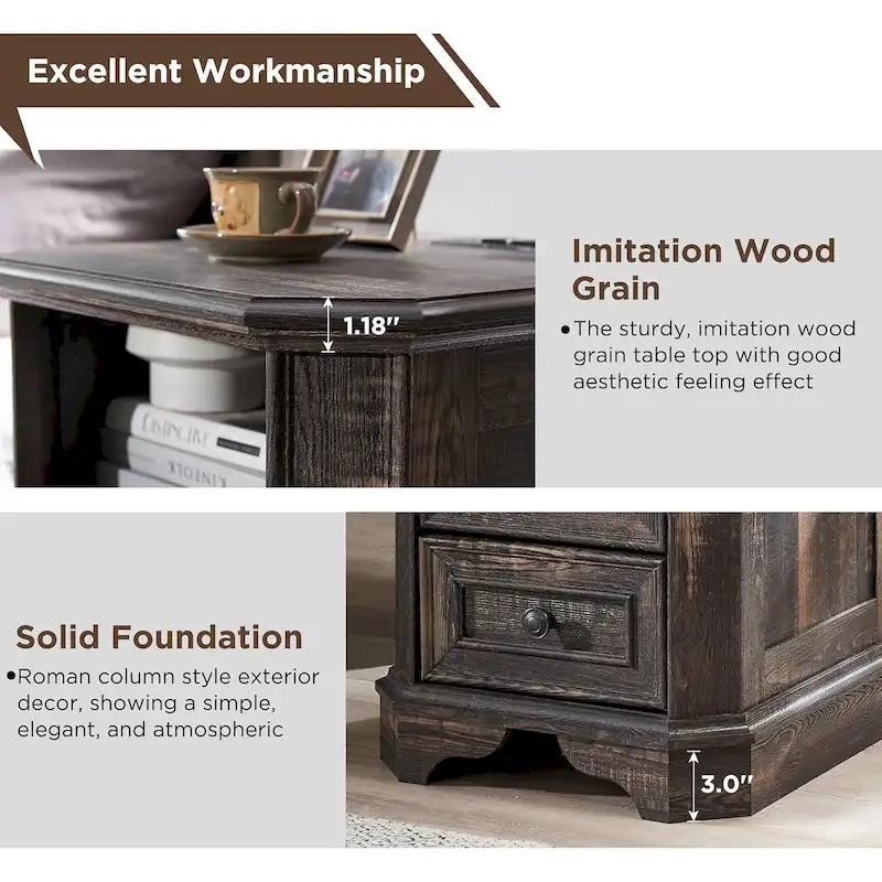 18 Farmhouse Nightstand with Charging Station, End Table,Side Table