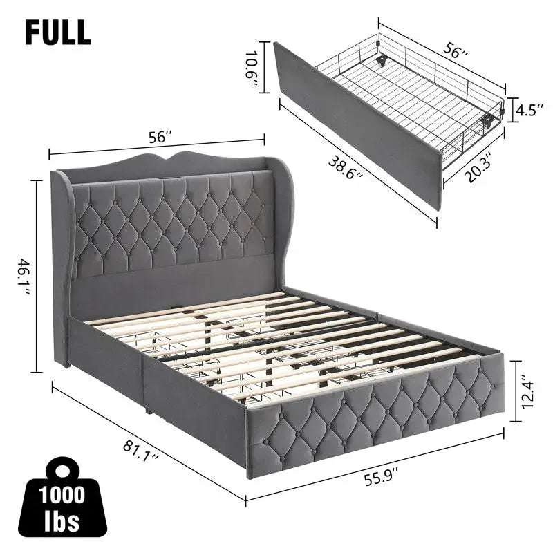 Queen Bed Frame with 4 Drawer