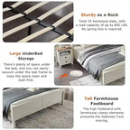 Farmhouse Queen Size Bed Frame with Storage Shelves & Charging Station