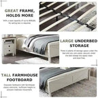 Farmhouse Queen Size Bed Frame with Storage Shelves & Charging Station