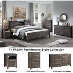 Farmhouse Queen Size Bed Frame with Storage Shelves & Charging Station