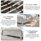 Farmhouse Queen Size Bed Frame with Storage Shelves & Charging Station