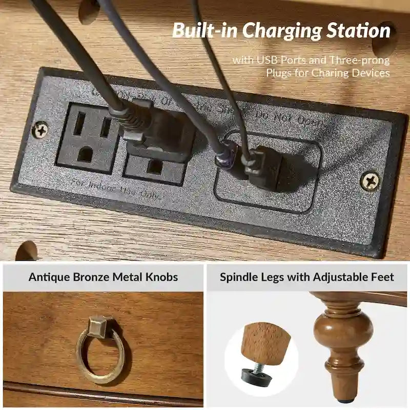 Alois Traditional 3-Drawer Nightstand with Solid Wood Spindle Legs by HULALA HOME